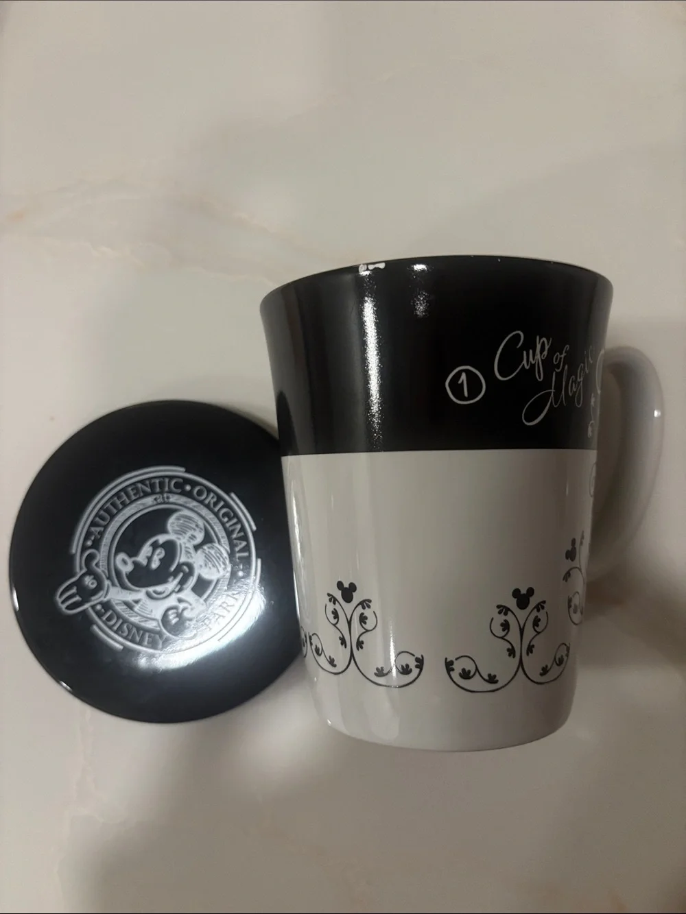 Disney Black and White Mickey Patterned Mug with Lid